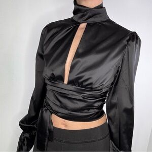 CBR Black Puff Sleeve Crop Blouse NWT size Small